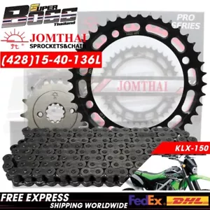 JT Black Chain & Front+EX Rear Sprocket 428H-15-40-136L For D-TRACKER/KLX150 - Picture 1 of 8