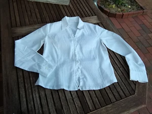Gläser süße 80er Vintage Bluse Hemd Biesen Rüsche weiß BW-Mischung M 38/40 - Bild 1 von 7