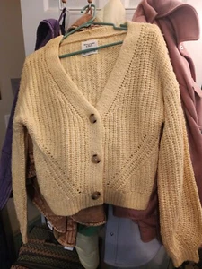 Abercrombie & Fitch White Drop Shoulder Gauzy Cardigan YELLOW Small New Knit - Picture 1 of 4