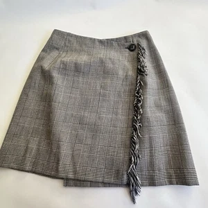 Gonna avvolgente J. McLaughlin in lana con frange taglia 6 made in USA a quadri nero bianco - Foto 1 di 7