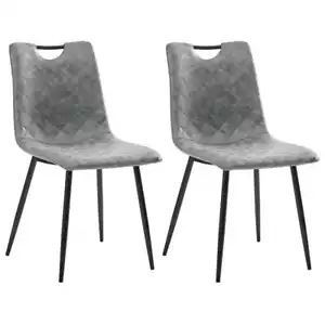 NNEVL Dining Chairs 2 pcs Dark Grey Faux Leather - Picture 1 of 8