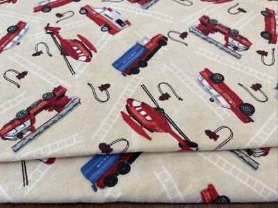 Flannel Fabric Helicopter Emergency Vehicles Beige Red 2 1/2 X 42” - Image 1 of 4