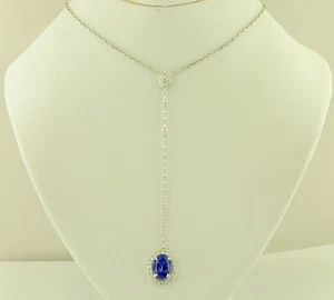 14k Solid White Gold Natural Oval AAA Tanzanite Diamond Lariat Necklace 1.65 ct - Picture 1 of 11