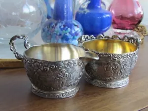 Silver Plate Vintage Barbour International 3154 Repousse Scenic Creamer Sugar - Picture 1 of 20