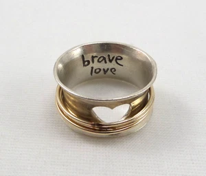 Vintage Sterling Spinner Ring zweifarbig ""Brave Love"" 12 mm Band Größe 9-3/4 - Bild 1 von 10