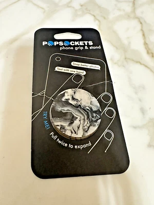 NEW PopSockets Collapsible Grip & Stand Swappable Top Black White Marble Pattern - Image 1 of 2