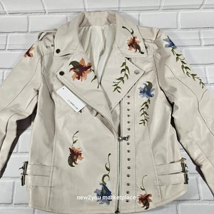 Ly Varey Lin hellrosa Motorradjacke mit Blumenstickerei Damengröße Medium - Bild 1 von 12