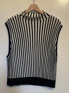 H & M LADIES RIB-KNIT TURTLENECK STRIPED TOP, SIZE L - Picture 1 of 24
