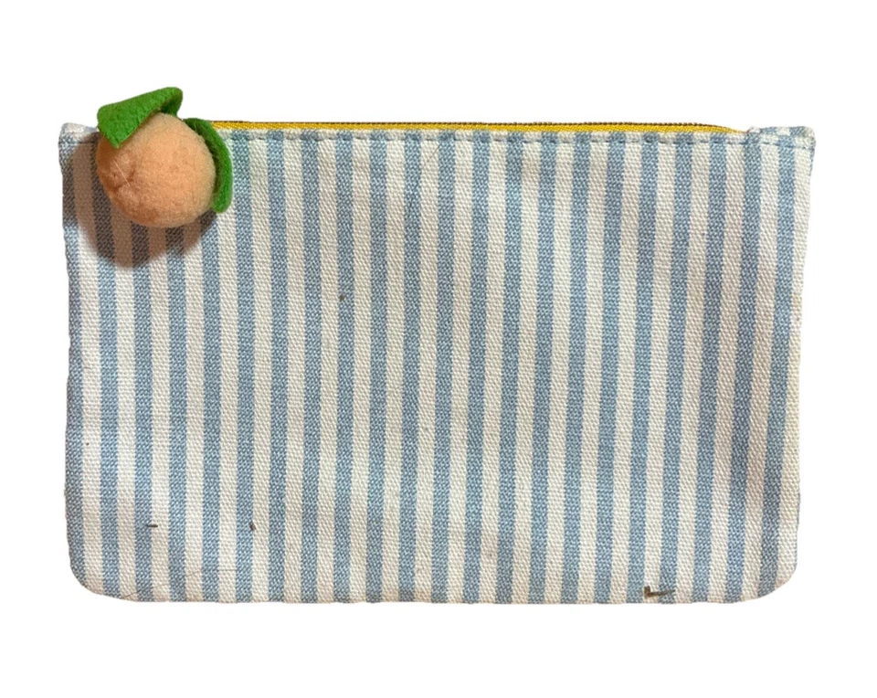 Ipsy April 2024 Glam Cosmetics Bag Blue/White Stripe Canvas With Peach Zipper - Imagem 1 de 1