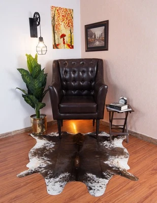 Alfombra de cuero de vaca grande 5x5 pies piel de vaca marrón y blanco cuero animal real pelo sobre alfombra Foto 1 de 4