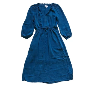 Velvet Graham & Spencer Audrey Midi Dress Womens XS Blue V-Neck Cotton Gauze - Picture 1 of 10