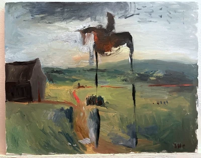 Western Horse Surrealism Animal Cloud Oil Painting On Canvas 22”x28” Original - Image 1 of 4