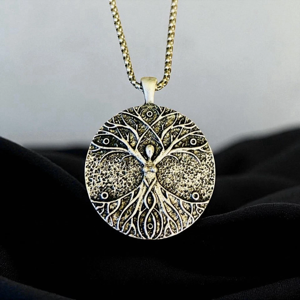Colar pingente de aço inoxidável árvore da vida lua deusa wicca joia NOVO  - Imagem 1 de 1
