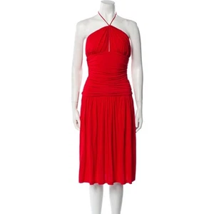 Celine Knee Length Dress Women's Red Halterneck A-Line Dress Size 40 Y2k - Picture 1 of 11