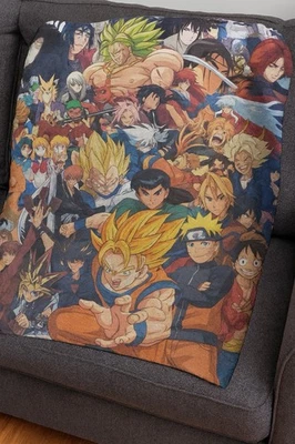 Anime Heroes Fleece Throw Blanket Dragon Ball Z Naruto Sailor Moon Yu-Gi-Oh New - Image 1 of 4