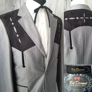 New Red Diamond Western Yoke Men Gray Black 38r Blazer Rockabilly Jacket LS Tag - Picture 1 of 22