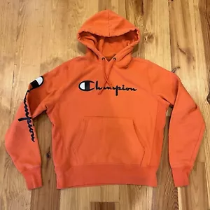 Champion Hoodie Sweatshirt Mens Medium Orange Reverse Weave Athletic Gym - Picture 1 of 10