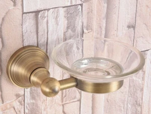 Glass Soap Dish and Holder Antique Brass Wall Mounted Modern Bathroom Accessory - Picture 1 of 7