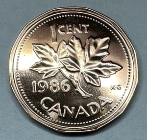 1986 Canadian Penny Proof-Like 1Cent Coin Uncirculated Directly from Set - Bild 1 von 7