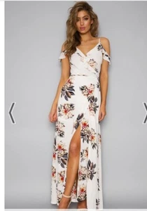 Rumor Boutique Size 8 Floral Maxi Wrap Dress Wedding Resort Ruffle V Neckline - Picture 1 of 14