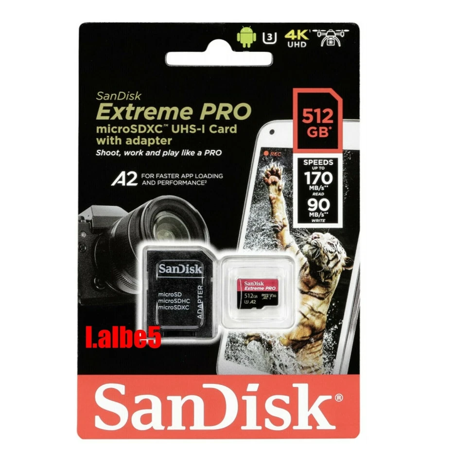 Sandisk Extreme Pro 512GB Micro SD SDXC Memory card 170MB/s U3 4K A2 Class 10 - Image 1 of 1