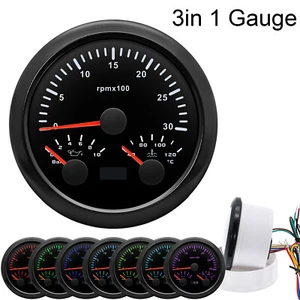 85mm 3In1 Multifunction Gauge Tachometer 0-3000RPM Oil Pressure Water Temp Gauge - Picture 1 of 16
