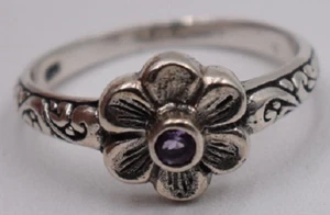 Sterling silver 925 Ornate Flower ring Amethyst size 7.5 Excellent New Condition - Picture 1 of 4