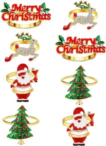 Christmas Napkin Rings Set of 8 Napkin Holders for Christmas Dinners Parties Dec - Picture 1 of 8