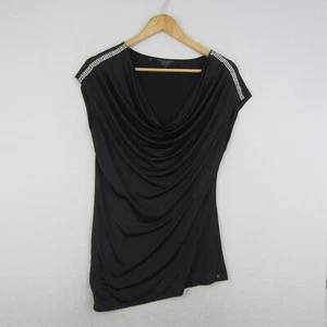 Guess Top Womens Medium 12 Black Silver Beads Cowl Neck Stretch Fitted Evening - Picture 1 of 13