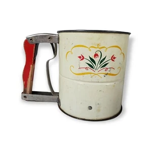 Setaccio per farina vintage Androck Hand-i-Sift manico in legno rosso design dipinto - Foto 1 di 8