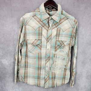 Arizona Western Shirt Mens Medium Plaid Pearl Snap Cowboy Rodeo Rancher Country - Picture 1 of 12