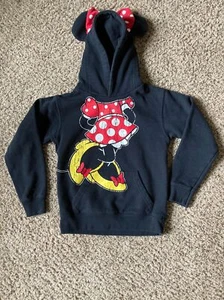 Disney Parks Minnie Mouse hooded sweatshirt black with red ears & bow medium - Picture 1 of 3