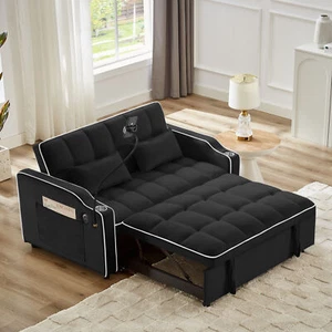 3 in 1 Convertible Pull-Out Sofa Bed Sleeper Couch With USB Ports & Phone Stand - Picture 1 of 11