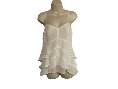 Babydoll White Sheer Top SZ M Boho Fairy ￼Whimsical Romantic Dainty Flowy — 第 1/4 张图片