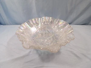 Imperial White Carnival Glass Bowl w/ Embossed Roses Design - Picture 1 of 7