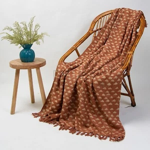 Hand Block Print Rust Throw Mud Cloth Sofa Bed Cotton African Couch Blanket - Picture 1 of 7