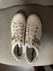 New! Ladies White Sneakers With Animal Print Detail - Size 10