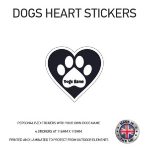4 personalisierte Namensaufkleber Herz Pfote Hund 116 mm x 110 mm DHS01 - Bild 1 von 9