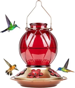Rotes Kolibri-Futterhaus aus Glas für draußen 20 Unzen Kapazität hängende Nektarflasche - Bild 1 von 8