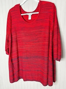 Catherines Women SWEATER 26 28 Red Blue Light Tunic Breathable Stretch - Picture 1 of 11