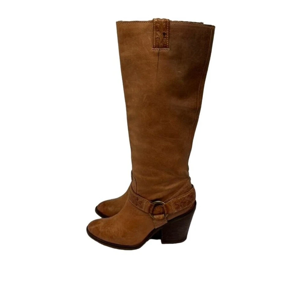 Lucky Brand Boots Ethelda Brass harness Tall Block Heel Knee High Western - Image 1 of 4