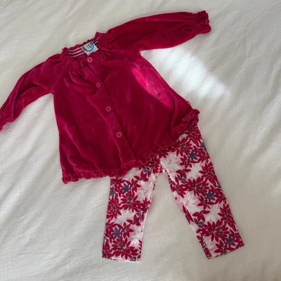 Flip! Conjunto de blusa e calça floral de veludo 12M bebê menina por Sweet Potatoes Inc. - Imagem 1 de 4