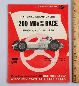 De colección 1960 Wisconsin State Fair 200 millas Big Indy Car Race Program - Imagen 1 de 8