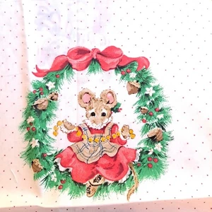 Vintage Cranston Weihnachten Baumwollstoff 1 Yd X44 Mistelzweig Mäuse Patchwork Quilten - Bild 1 von 8
