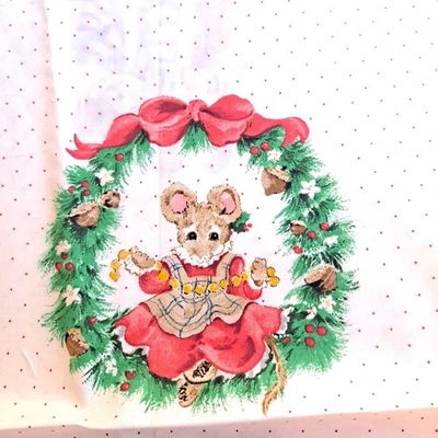 Vtg Cranston Christmas Cotton Fabric 1 Yd X44 Mistletoe Mice Patchwork Quilting  - Image 1 of 4