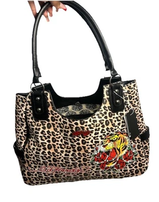 Bolsa tote Ed Hardy estampa de leopardo bolsa grande de mão de tatuagem rosas de tigre nova com etiquetas - Imagem 1 de 3