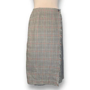 Vintage David Brooks Rock hellbraun Hahnentritt kariert Fransen Detail Wolle Wickel Maxi - Bild 1 von 10