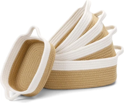 Set Di 5 Cestini Portaoggetti Intrecciato in Corda Di Cotone, Impilabile Organiz - Immagine 1 di 4