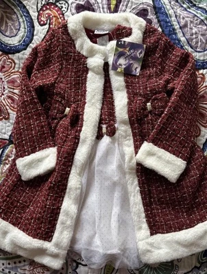 Blueberi Blvd Granate Dorado Tweed Chaqueta Tul Vestido Conjunto de 2 Piezas Navidad Niñas 7 Foto 1 de 4