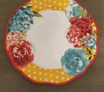 1 Pioneer Woman Blossom Jubilee Plate 10.5 Replacement Yellow Polka-dot Rim - Image 1 of 4